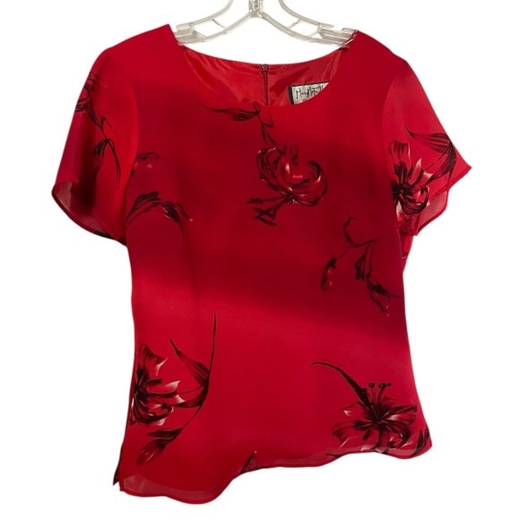 VTG Mary McFadden blouse & skirt set two-piece set red floral print woman sz 8 - Picture 2 of 15